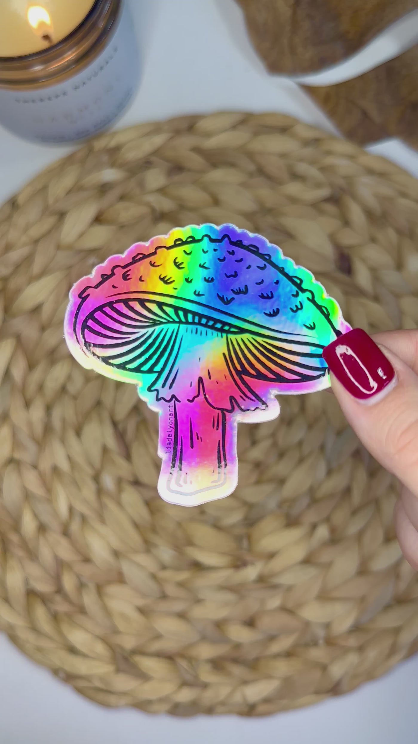Amanita Mushroom Holographic Vinyl Sticker, 3x2.91 in.