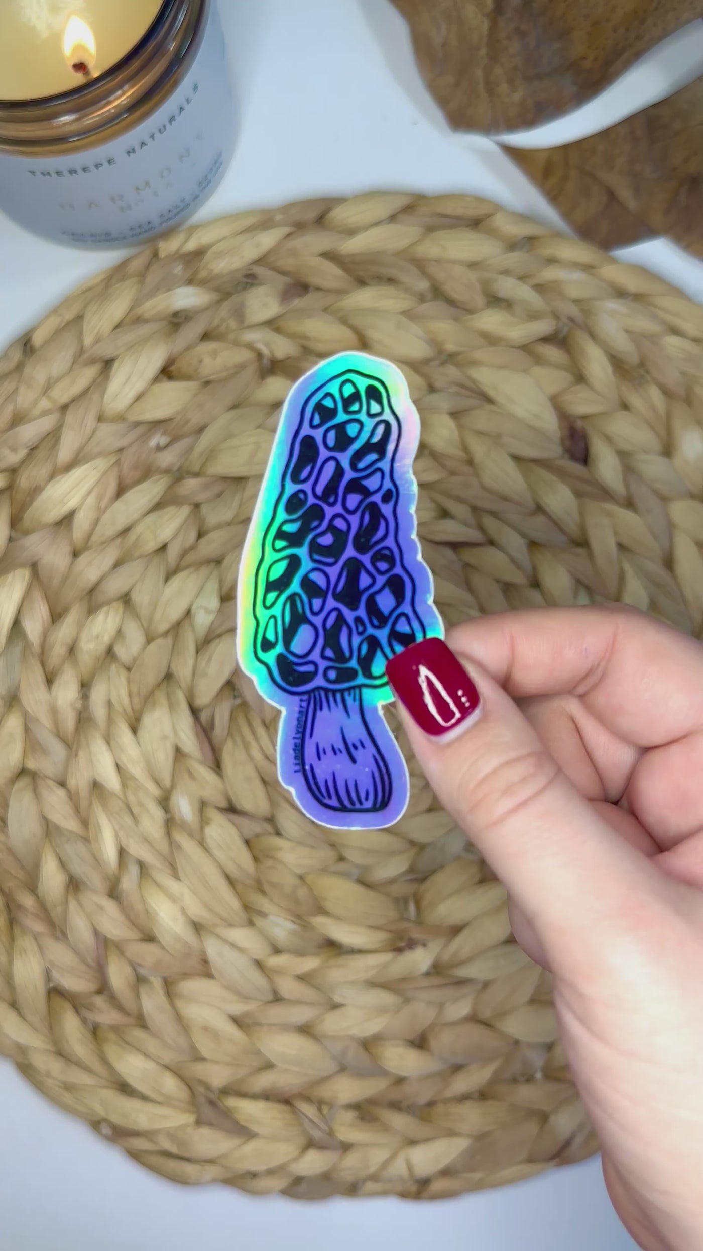 Morel Holographic Vinyl Sticker, 3.4x1.5 in.