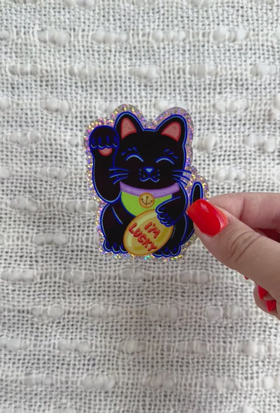 Lucky Cat Glitter Sticker, 2.4x3in.