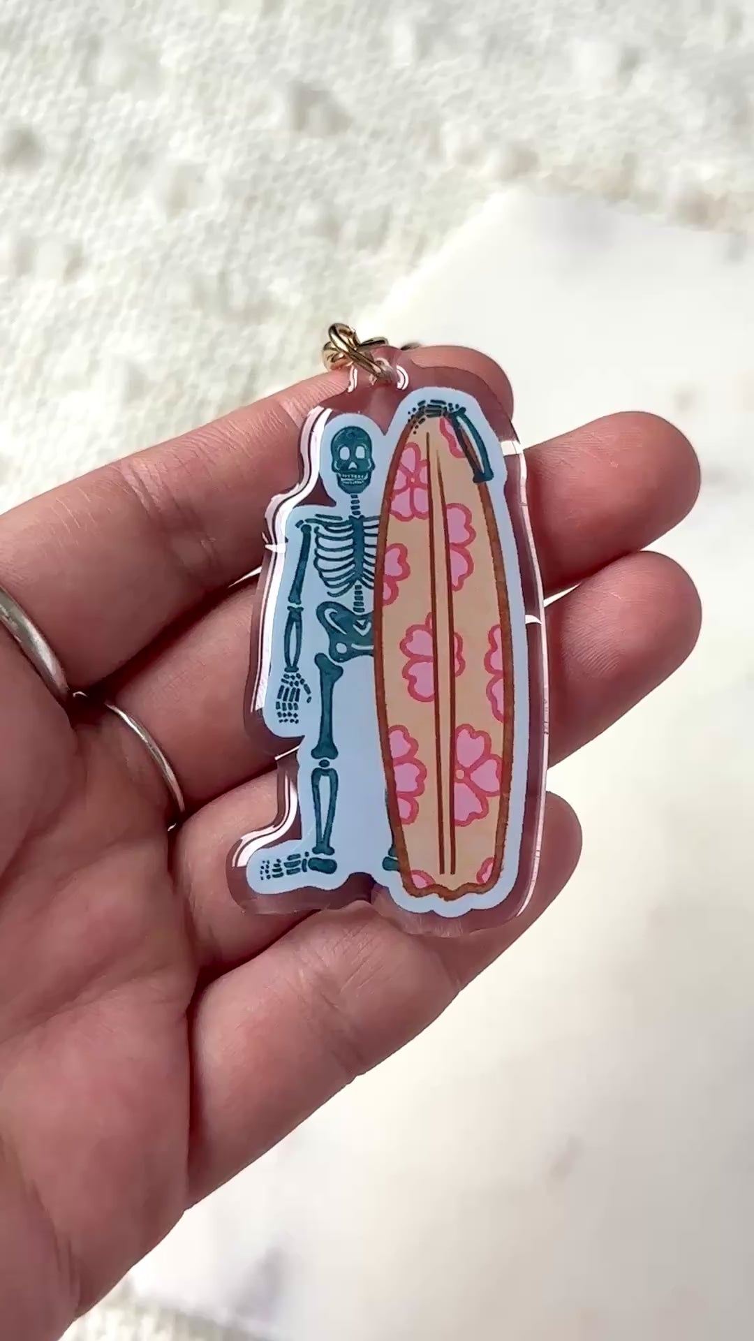 Surfing Skeleton Acrylic Keychain