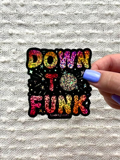 Down To Funk Glitter Sticker, 2.85x3 in.