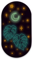 Load image into Gallery viewer, Neon Monstera Moon Vinyl Sticker, 3x1.6 in.
