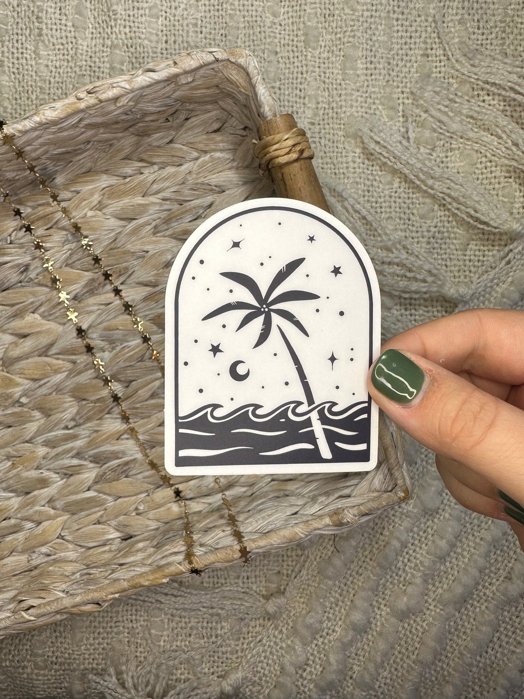 Palm Tree Clear Vinyl Sticker, 3x2.3 in.
