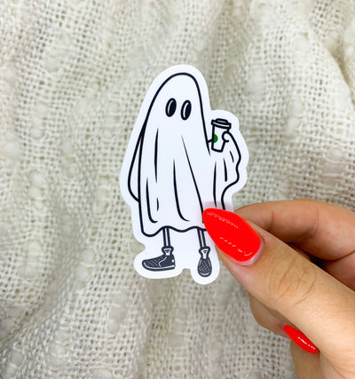 Coffee Ghost Vinyl Sticker, 3x1.7 in.