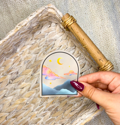 Clear Moon Arch Vinyl Sticker, 3x2.5 in.