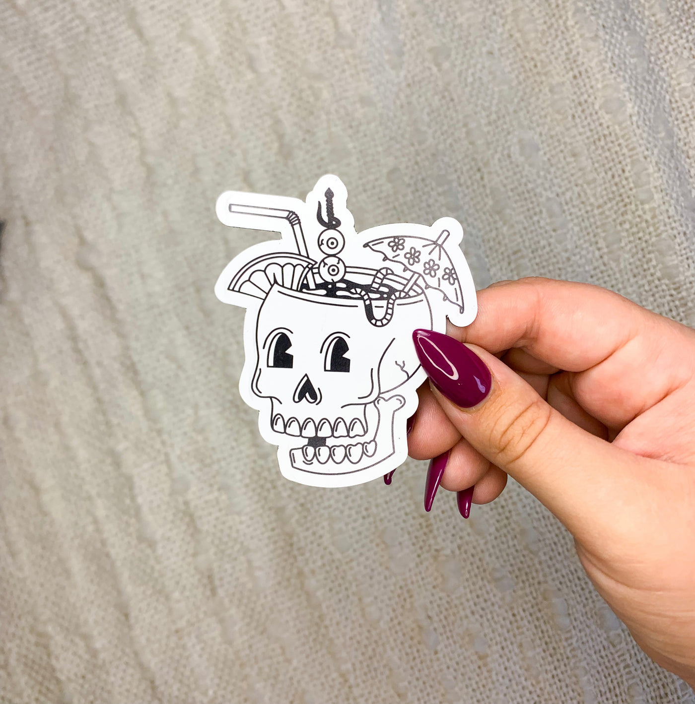 Skull Cocktail Vinyl Sticker, 3x2.6 in.