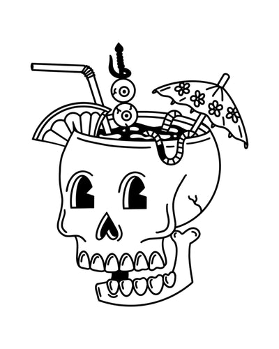 Skull Cocktail Vinyl Sticker, 3x2.6 in.
