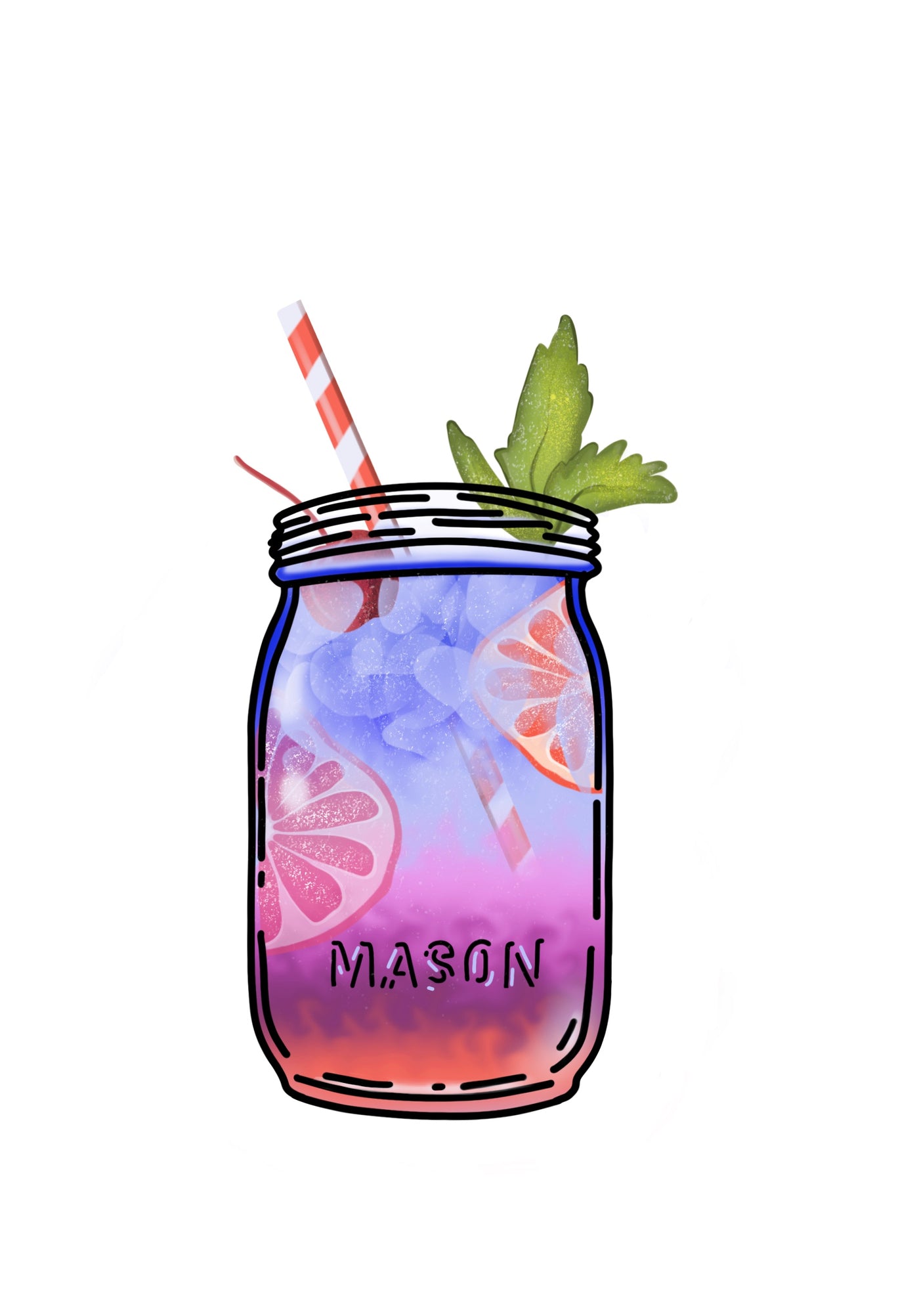 Mason Jar Summer Cocktail Vinyl Sticker, 1.8x3 in.