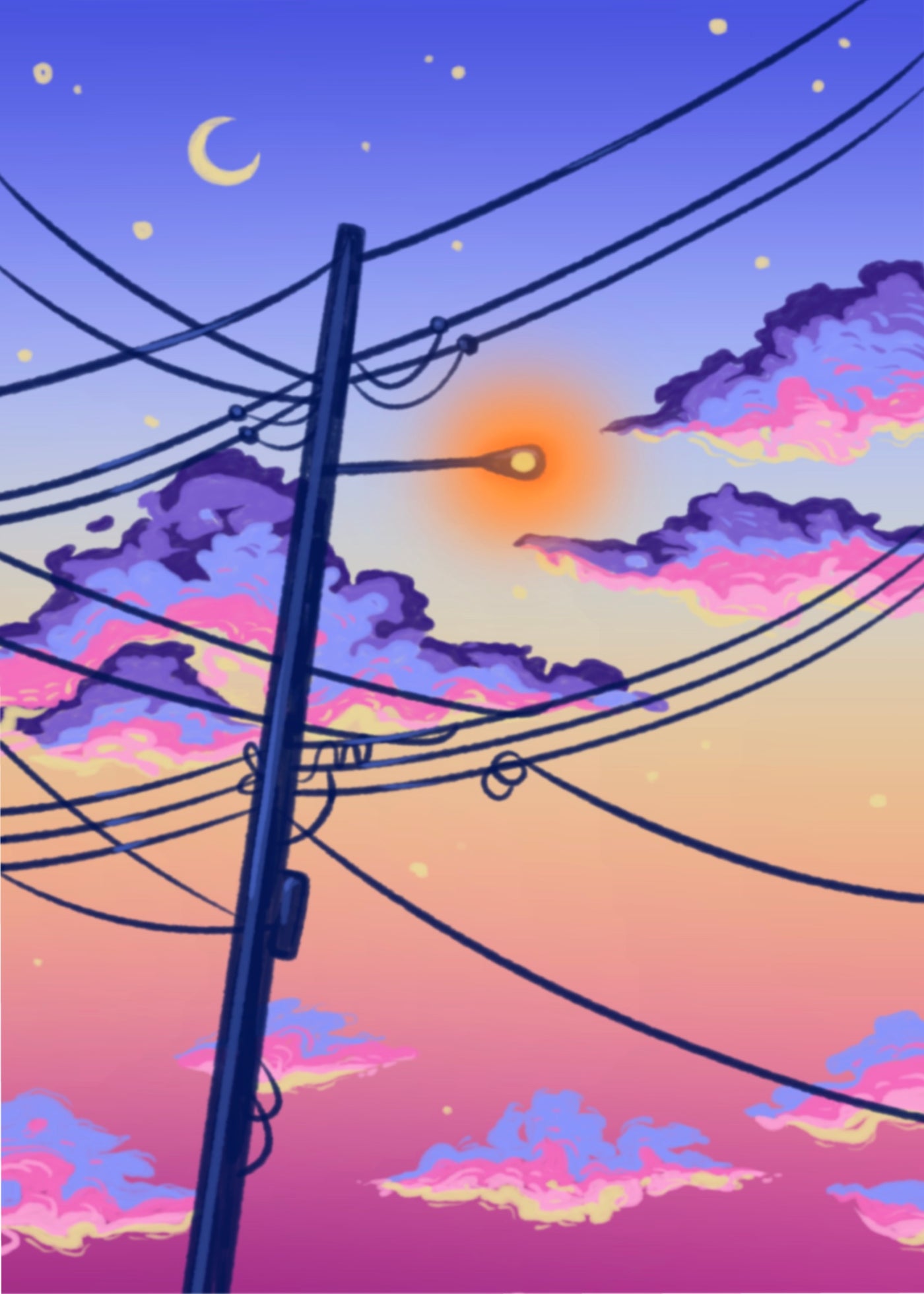 Sunset Telephone Pole Art Print, 5x7